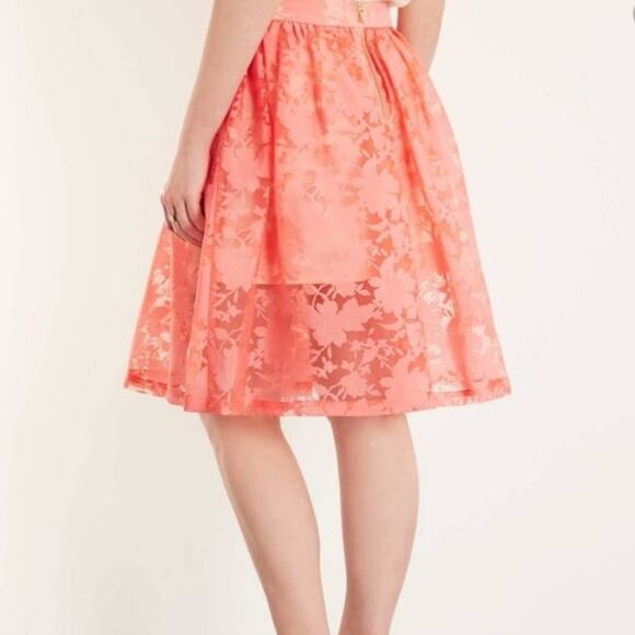 TOPSHOP Burnout Coral Peach Floral Midi Skirt - Picture 1 of 7